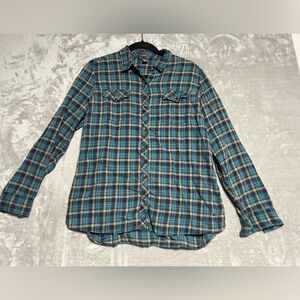 Eddie Bauer Flannel Button Down Shirt Women’s Large Plaid Blue Green Fall Winter